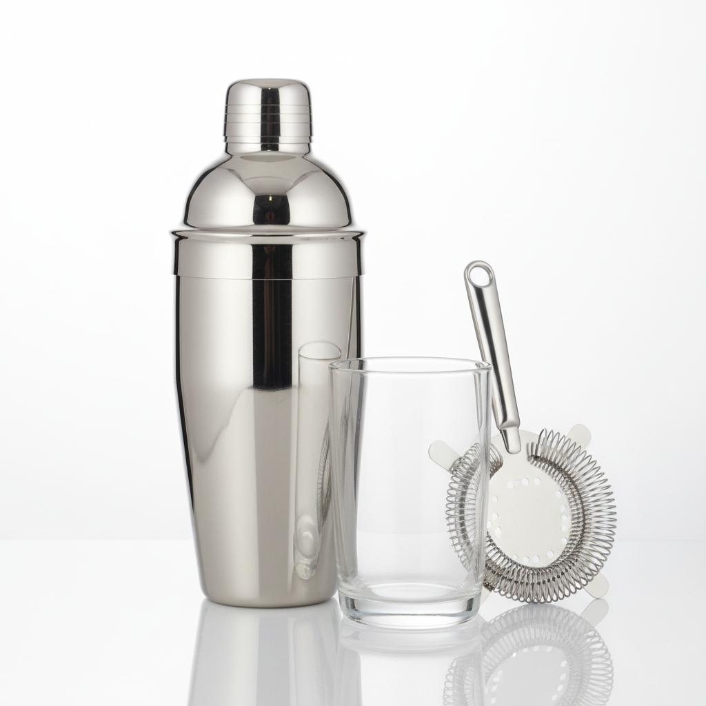 Shaker Cocktail Boston Inox 750ml - Set Shaker + Verre Doseur + Passoire