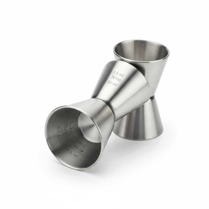 Jigger Doseur Double Inox — 15/30/45/60ml Gravés au Laser